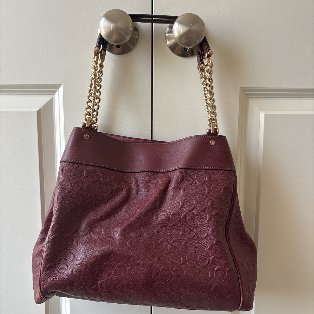 *SOLD* Coach Burgundy Embossed Leather Tote - Picture 2 of 8